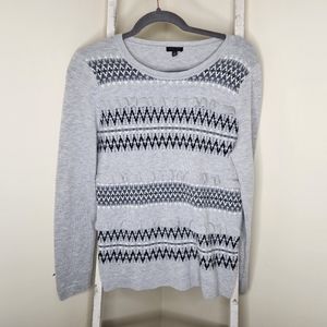 Talbots Small wool blend fair isle ruffle crewneck gray sweater